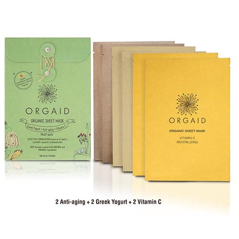 Orgaid - 6 st. Sheet masks / Arkmasker (2 ark av varje sort)